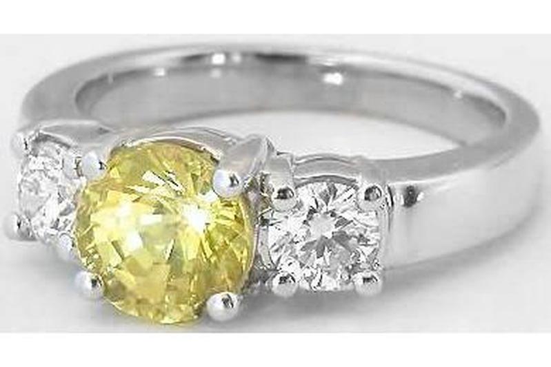 Natural Yellow Sapphire Round Diamond Rings