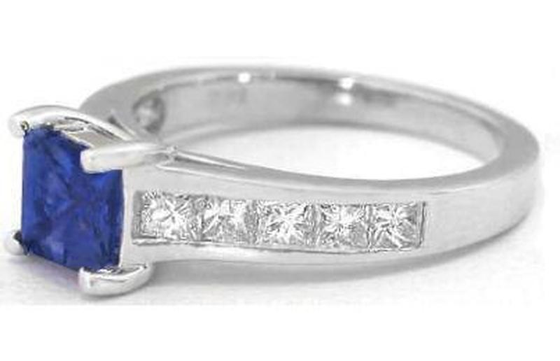 Princess Cut Blue Sapphire and Princess Diamond Ring