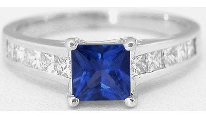 Princess cut natural sapphire ring in 14k white gold