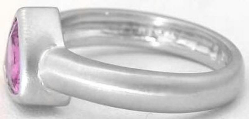 Bezel Set Trillion Natural Pink Sapphire Ring in 14k white gold