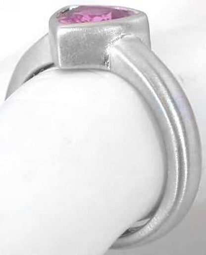 Trillion Natural Pink Sapphire Ring - Bezel Set Solitaire in 14k white gold