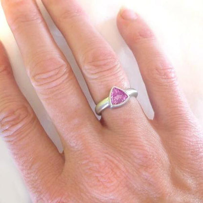 Bezel Set Natural Pink Sapphire Ring in 14k white gold