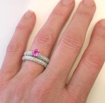 Ornate Pink Sapphire Wedding Set