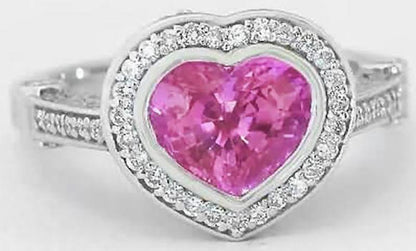 Collector Quality Heart Cut Bubble Gum Pink Sapphire and Diamond Halo Engagement Ring in 18k white gold