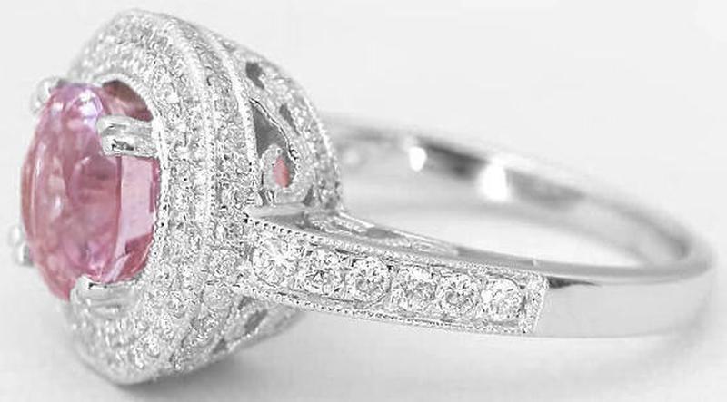 Hidden Diamond Halo and Double Diamond Halo Engagement Ring with Natural Round Light Pink
