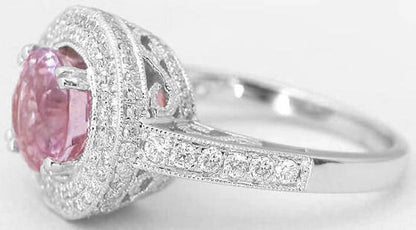 Hidden Diamond Halo and Double Diamond Halo Engagement Ring with Natural Round Light Pink