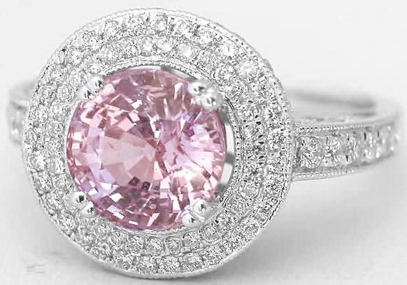 Pink Diamond Alternative Ring with Natural Light Pink Sapphire and Lots of Diamonds in 14k white gold
