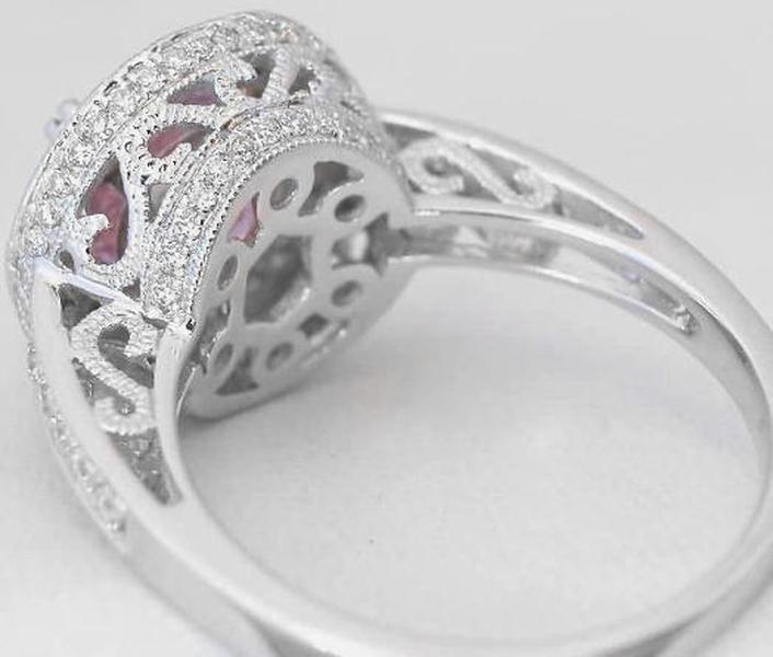 Cocktail Style Diamond Ring with Gorgeous Light Pink Sapphire and Diamond Halo and Hidden Halo Design Elements