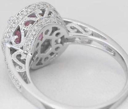 Cocktail Style Diamond Ring with Gorgeous Light Pink Sapphire and Diamond Halo and Hidden Halo Design Elements