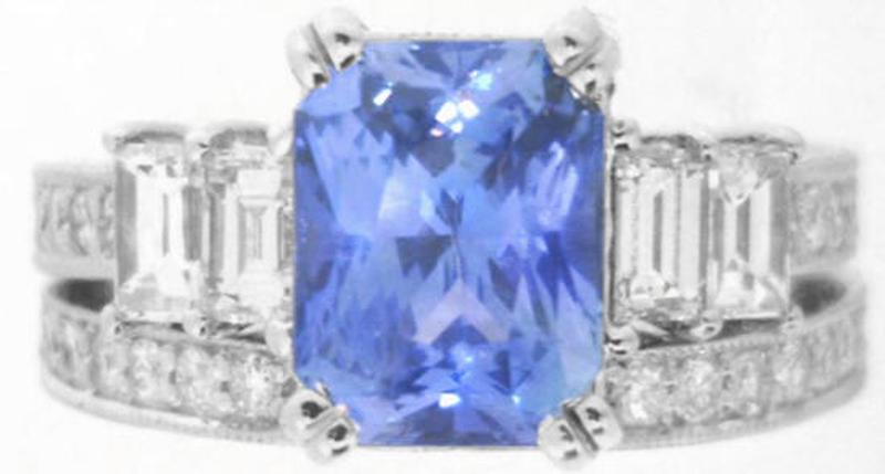 Ceylon Blue Sapphire and Diamond Engagement Ring in 18k white gold