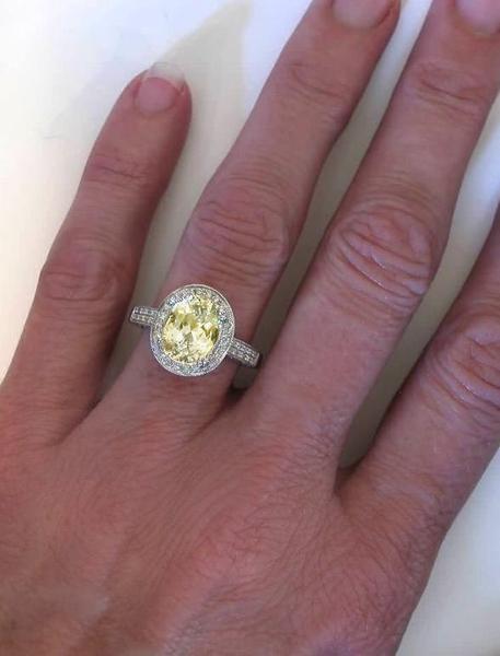 Heirloom AAA Quality Natural Light Yellow Sapphire, Oval Cut, in Vintage Inspired Diamond Encrusted ring in 14k