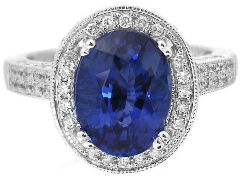 Large Natural Ceylon Oval Cut Sapphire and Diamond Ring in 14k white gold with Vintage Details
