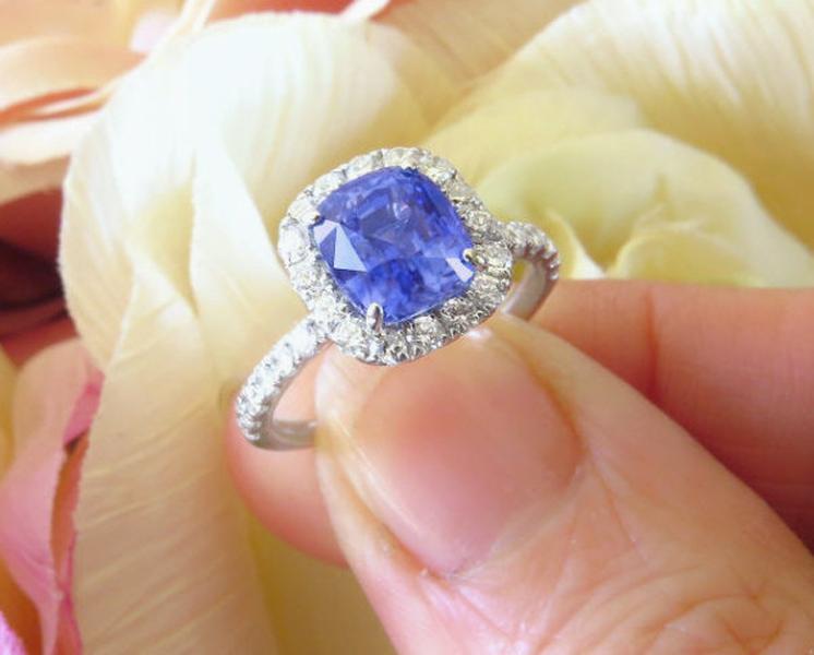 3.32 ctw Ceylon Blue Sapphire and Diamond Ring in 14k white gold