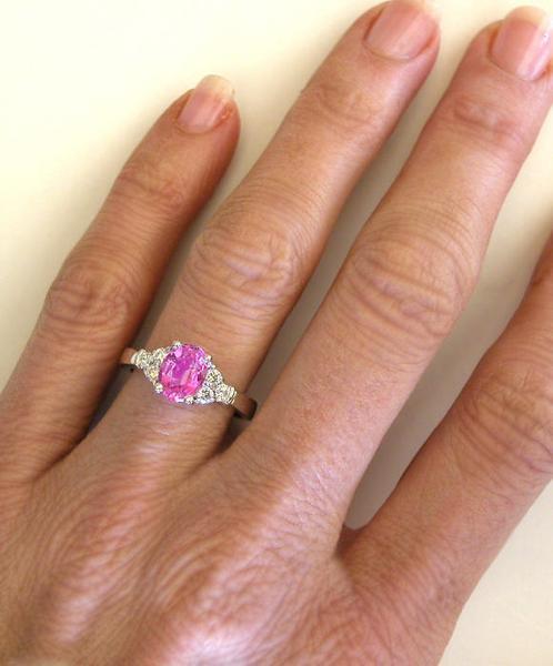 Pink Sapphire and Diamond Ring in 14k White Gold
