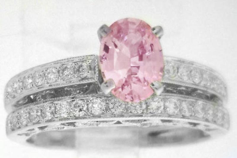 Light Pink Sapphire Engagement ring and Wedding Band