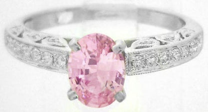 Natural pink sapphire ring in 14k white gold