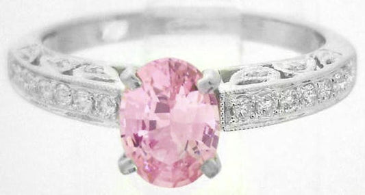 Natural pink sapphire ring in 14k white gold