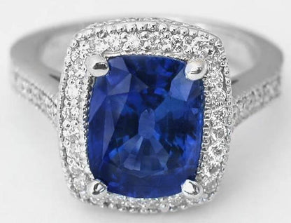 Cornflower Blue Natural Sapphire and Diamond Engagement Ring in Real 18k White Gold for sale
