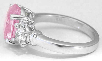 Pink Sapphire and Diamond Ring Side View of Three Stone Design