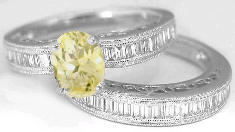 Natural yellow sapphire ring in 18k white gold