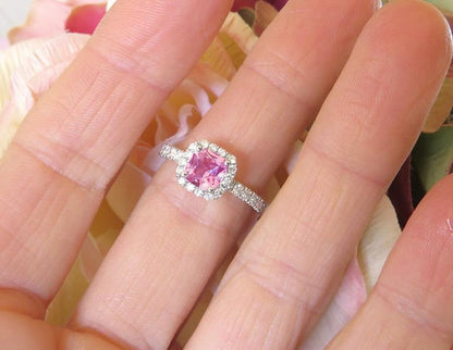 White Gold Natural Pink Sapphire Engagement Ring with real Diamonds for sale