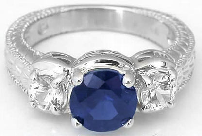 Blue and White Sapphire Engagement Ring Set