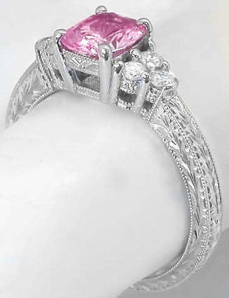 1.28 ctw Unheated Ceylon Pink Sapphire and Diamond Ring in 14k white gold