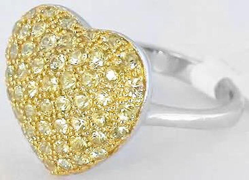 Pave set heart cut natural yellow sapphire ring in 14k white gold