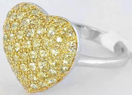 Pave set heart cut natural yellow sapphire ring in 14k white gold