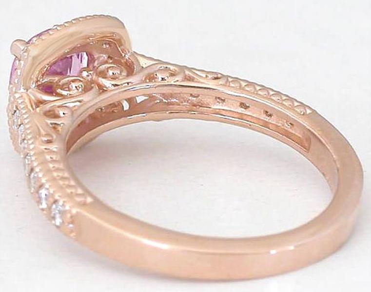Step Pink Sapphire Diamond Ring with Diamond Halo