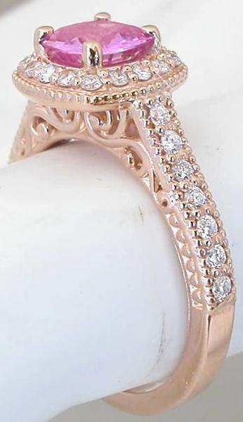 Pink Sapphire and Diamond Engagement Ring Rose Gold