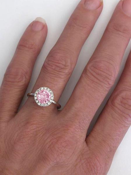 2.08 ctw Peachy Pink Sapphire and Diamond Ring in 14k white gold