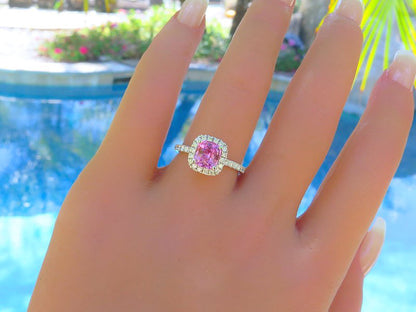 Cushion Pink Sapphire and Diamond Engagement Ring in 14k white gold