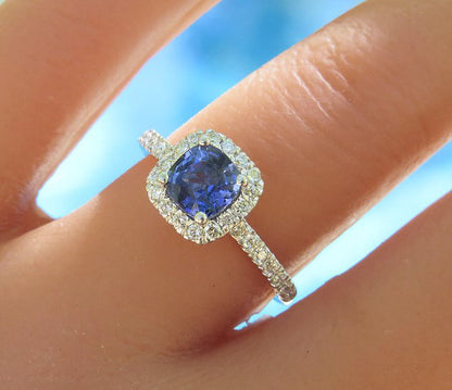 Classic Ceylon Cushion Cut Sapphire and Diamond Engagement Ring in 14k white gold