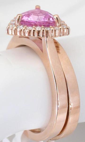 Trillion Pink Sapphire Engagement Ring Set in 14k rose gold