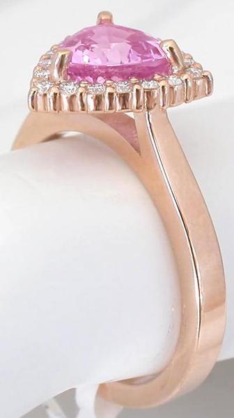 1.57 ctw Trillion Pink Sapphire and Diamond Ring in 14k rose gold