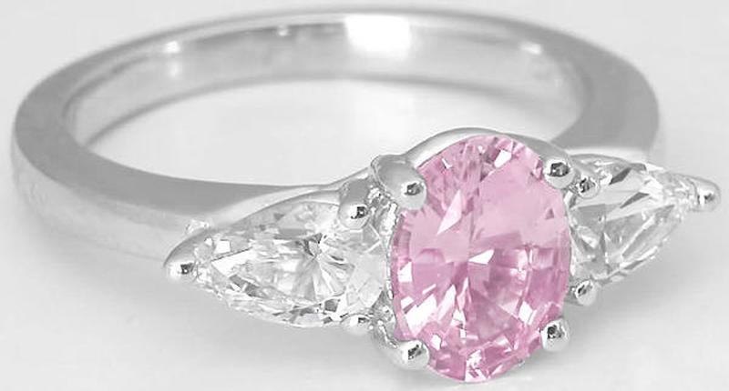 Past Present Future Genuine Light Pink Sapphire and White Sapphire Ring in 14k white gold