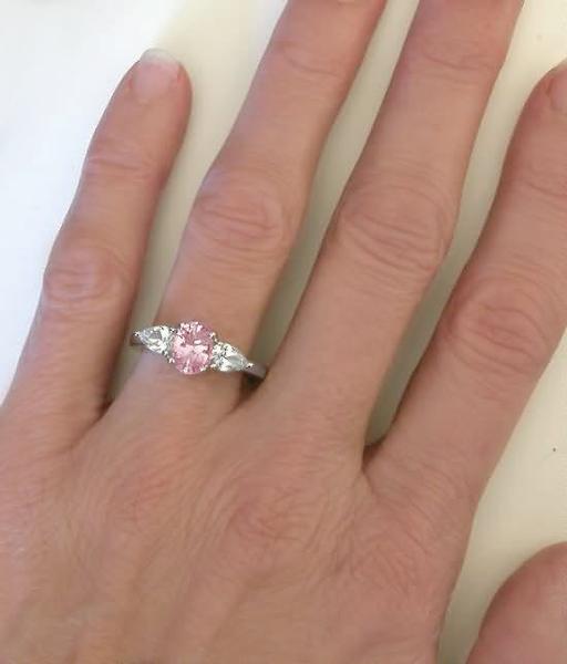 Pink Sapphire Ring with Pear White Sapphires in white gold