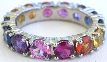 Shared Prong Rainbow Sapphire Rings