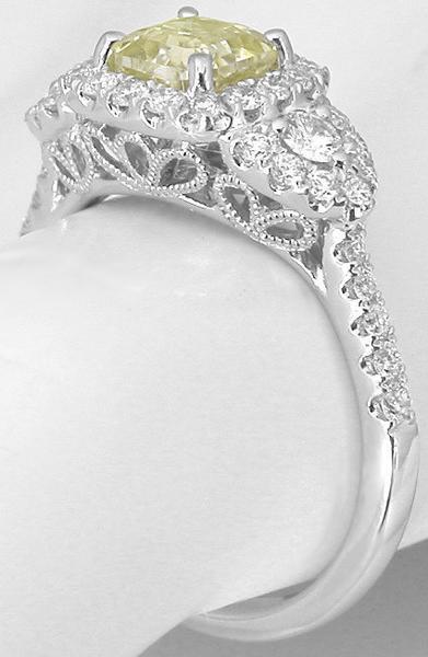 Radiant Cut Yellow Sapphire Ring with Diamond Halo in 18k white gold