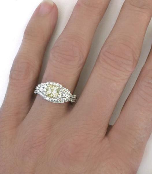 Natural Radiant Cut Yellow Sapphire and Diamond Engagement Ring and Band Set