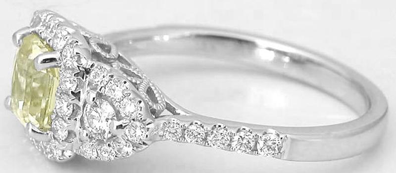 Natural Ceylon Radiant Yellow Sapphire Three Stone Ring with a Diamond Halo