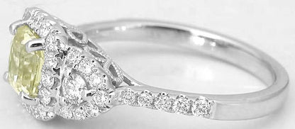 Natural Ceylon Radiant Yellow Sapphire Three Stone Ring with a Diamond Halo