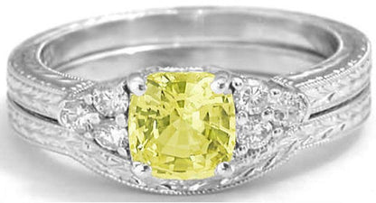 Yellow Sapphire Engagement Ring with Diamonds in 14k white gold