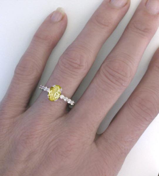 Classic  Oval Yellow Sapphire and Diamond Ring in 14k white gold