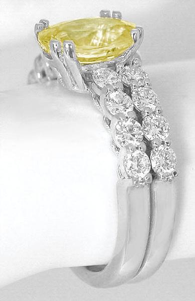 Natural Oval Yellow Sapphire and Diamond Engagement Ring Set in 14k white gold