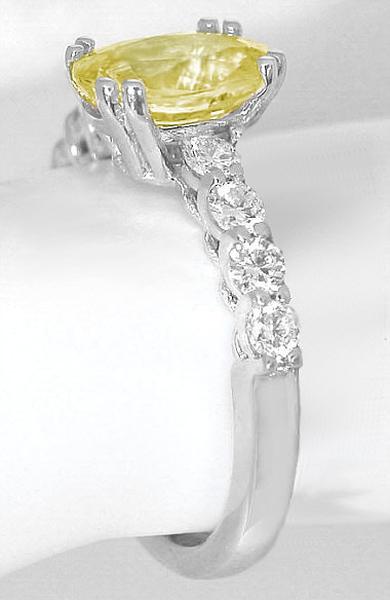 Fine Natural  Oval Yellow Sapphire and Diamond Ring in 14k white gold