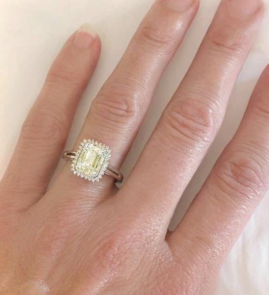 Yellow Sapphire Engagement Ring - Radiant Natural Sapphire in Diamond Halo in 14k white gold
