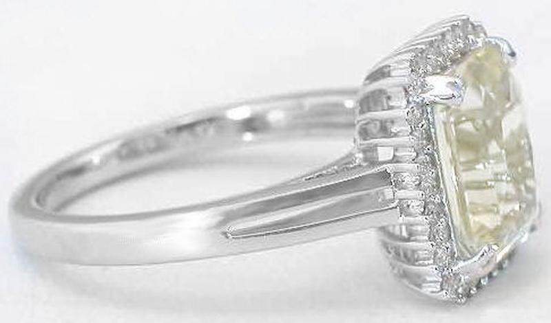Yellow Sapphire Rings - Radiant Natural Sapphire in Diamond Halo in 14k white gold