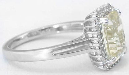 Yellow Sapphire Rings - Radiant Natural Sapphire in Diamond Halo in 14k white gold